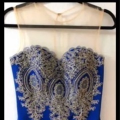 ロングドレス ロイヤルブルー 刺繍 金 シースルー コンサート 結婚式