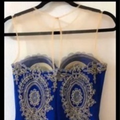 ロングドレス　ロイヤルブルー　刺繍　金　シースルー　コンサート　結婚式　前撮り　二次会 ロングドレス ロイヤルブルー 刺繍 金 シースルー コンサート 結婚式