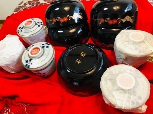 そば、うどん碗5点、茶碗蒸し器5点、お洒落お盆5点セット