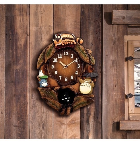 掛け時計　となりのトトロからくり時計　こだわりの天然木製