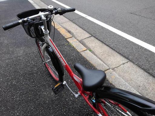 中古子供自転車2568 前後タイヤ新品！ 24インチ 6段ギヤ