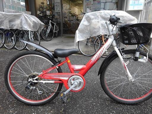 中古子供自転車2568 前後タイヤ新品！ 24インチ 6段ギヤ