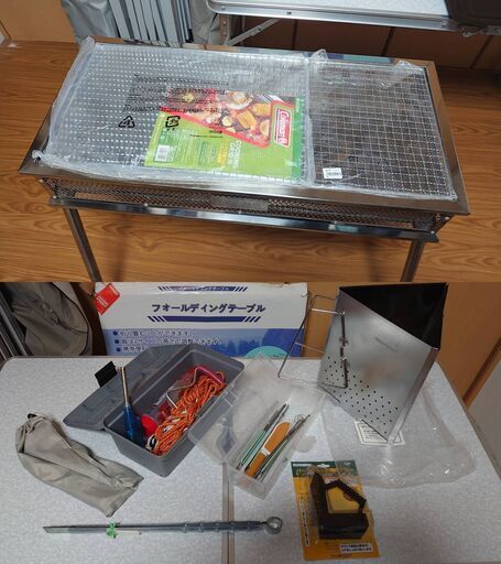 【5/27 値下げ･再掲載】バーベキュー キャンプ アウトドア用品セット テント テーブル  BBQグリル等 セット グリルスタンド テーブル キャンプ アウトドア スチールテーブル