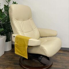 【ヤ取終了3/13】≪T253ジ≫ Simmons/シモンズ Fjords/フィヨルド リクライニングチェア 215? フットスツール付き 皮革スノー色? 木部エスプレッソ色? 牛本革? 