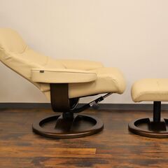 【ヤ取終了3/13】≪T253ジ≫ Simmons/シモンズ Fjords/フィヨルド リクライニングチェア 215? フットスツール付き 皮革スノー色? 木部エスプレッソ色? 牛本革? 