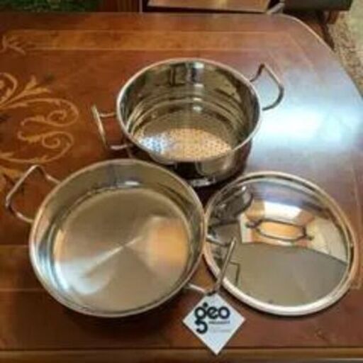 ジオプロダクト両手鍋と蒸し器のセット25センチ