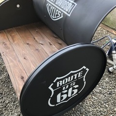 ドラム缶　ベンチ　ハーレーロゴ