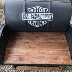 ドラム缶　ベンチ　ハーレーロゴ