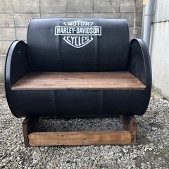 ドラム缶　ベンチ　ハーレーロゴ