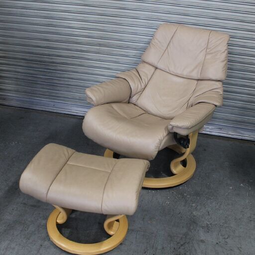 T055) EKORNES エコーネス Reno レノ 本革 ストレスチェア+オットマン リクライニングチェア 椅子 オットマン レザー 33372円