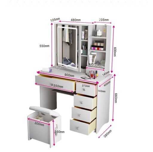 ドレッサー＆スツール コンセント付き ライト付き