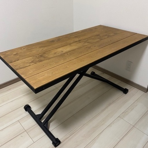 【美品ねさげ中】天然木　ダイニングテーブル　昇降式　120×60 デスク　ローテーブル