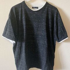 重ね着風★濃い杢グレー半袖Tシャツ／メンズLサイズ