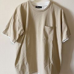 重ね着風★ベージュ半袖Tシャツ／メンズLサイズ