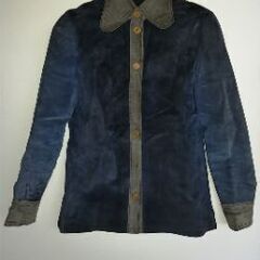 革シャツ　高級皮革製品　ネイビー　紺色　高級スウェード