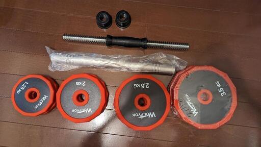 バーベルにもなるダンベルセット（ダンベル20kg×2）Wolfyok （片方新品