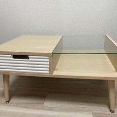 【ネット決済】ローテーブル 北欧 ガラステーブル 引き出しあり1