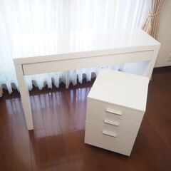 ドレッサー サイドチェスト 2点セット 白 テーブル IKEA パソコン 
