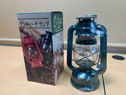 未使用長期保管品！ANTIQUE LAMP アンティークランプ グリーン アウトドアキャンプに！W145×D115×H365mm 現状にて 引取のみ！