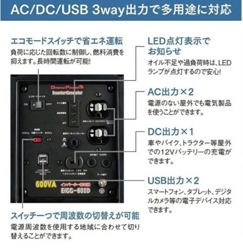 新品 ナカトミ EIGG-600D インバーター発電機 dreampower 【公式通販】 新品 ナカトミ EIGG-600D インバーター発電機 dreampower 【公式通販】