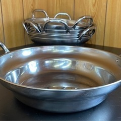 業務用 ステンレス 寄せ鍋セット 未使用品&中古品 一人鍋セット ステンレス鍋 両手鍋 もつ鍋 ちり鍋 引き取り可 大阪 お玉付属 厨房 店舗