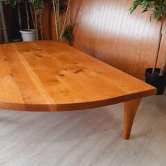 7863-07☆飛騨産業/キツツキ 森のことば 半円形リビングテーブル