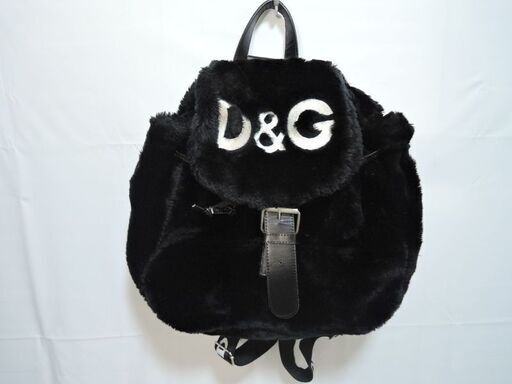 Dolce\u0026Gabbana ドルチェ\u0026ガッバーナ リュックサック 黒 ブラック ファー素材 ロゴ モコモコ