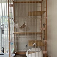 【美品】猫 ケージ キャットケージ 3段木製フレーム ハンモック...