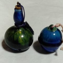 陶器 美しい葵色の鈴 ひょうたん型とノーマル鈴型の2個セット