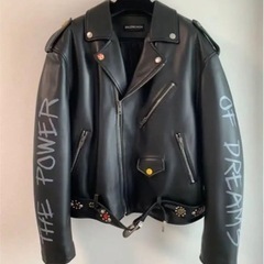 BALENCIAGA】ブラックバイカージャケット Think Bigロゴ 46