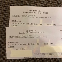 【ネット決済・配送可】全日本プロレス5/29 後楽園ホールA席2枚