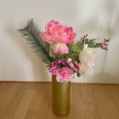 フェイク芍薬など　竹花瓶付き　約60cm