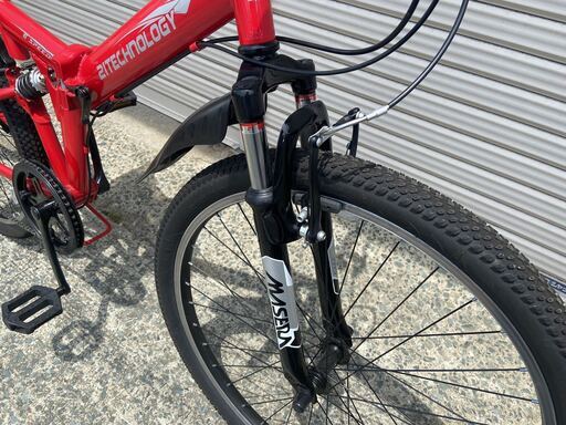 美品☆ マウンテンバイク 折りたたみ シマノ6段ギア 26インチ レッド 