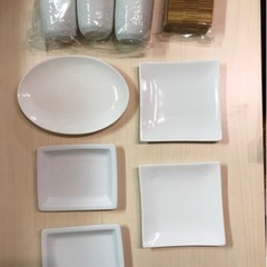 白いお皿 コップ 木のコースター セット