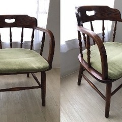 最終値下げ！ 配送相談可‼️〝二脚セット〟オシャレな アンティーク調 チェア 象嵌テーブル付き  Shin-Lee  猫脚 肘掛け