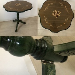 最終値下げ！ 配送相談可‼️〝二脚セット〟オシャレな アンティーク調 チェア 象嵌テーブル付き  Shin-Lee  猫脚 肘掛け