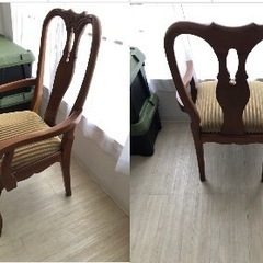 最終値下げ！ 配送相談可‼️〝二脚セット〟オシャレな アンティーク調 チェア 象嵌テーブル付き  Shin-Lee  猫脚 肘掛け