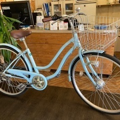 タイヤ、チューブ新品！LEDオートライト】6段変速 26インチ 水色