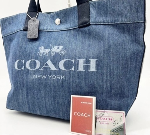 COACHトートバッグF67415A4キャンバスカーフレザーインディゴ花柄