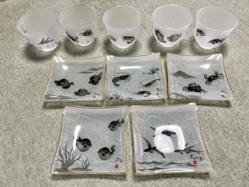 高級食器 佐々木硝子 グラス 小皿 セット 海の舞