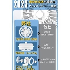 新品 バッテリー一体型 空調服 ファン 6000mAh×2 ケーブルレス 3段階 爆風 サイズ90mm - 家電