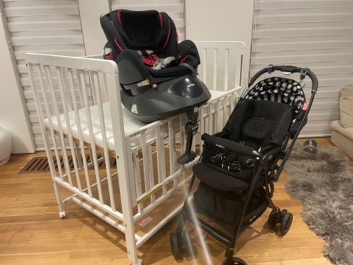出産準備 3点セット ベビーカー チャイルドシート ベビーベッド Aprica アップリカ 新生児