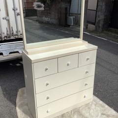 中古　木製枠　ミラー　白　84