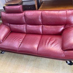 ニトリ 本革ソファー ヘッドレスト付き 3人掛け ☆ LOZO ロゾ4 レッド 赤 ■近隣配送無料 買取帝国 朝霞店 