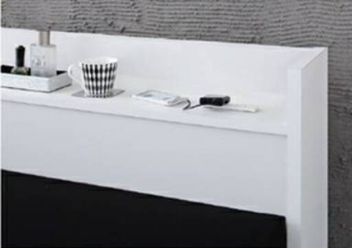 セミダブル・Newデザイン2杯収納コンセント付きベッド・ピュアホワイト