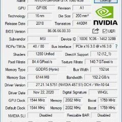 MSI GeForce GTX 1060 ARMOR 6G OCV1 直前まで使用 動作確認済