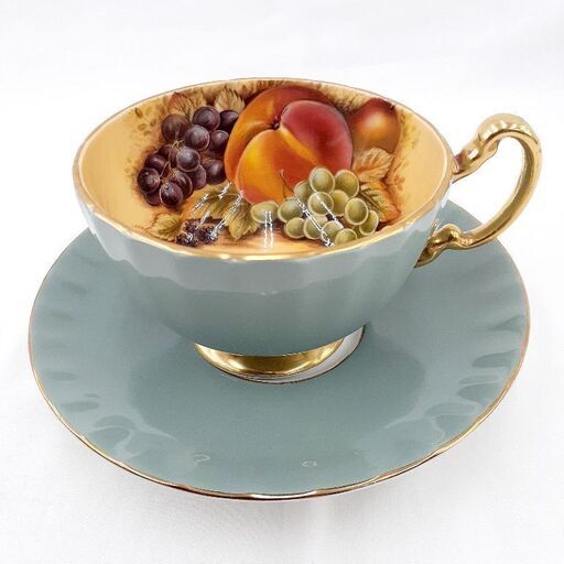 AYNSLEY オーチャードゴールド ティーカップ\u0026ソーサー オーバン グリーン 珈琲 紅茶 兼用 未使用品