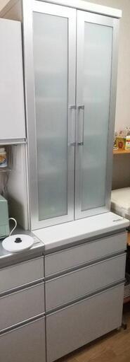 パモウナ 食器棚 キッチンボード 幅60cm ホワイト シルバー