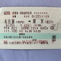 【再値下げ】新幹線チケット　名古屋　東京　6/20