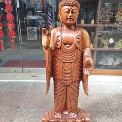 【仏像】木彫り／如来立像（16.5kg、1m)